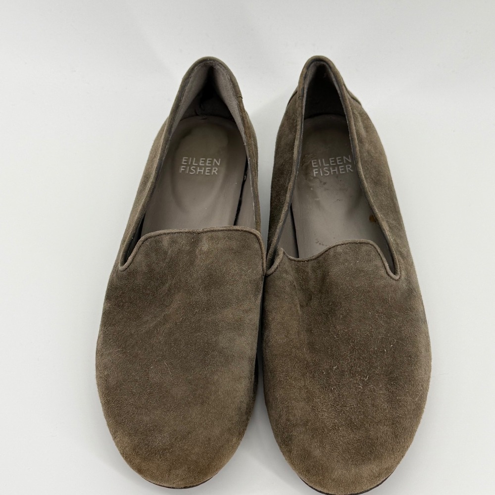 Eileen‎ Fisher Womens Suede Loafers Olive Taupe Leather Sole Flat Size 6 Casual